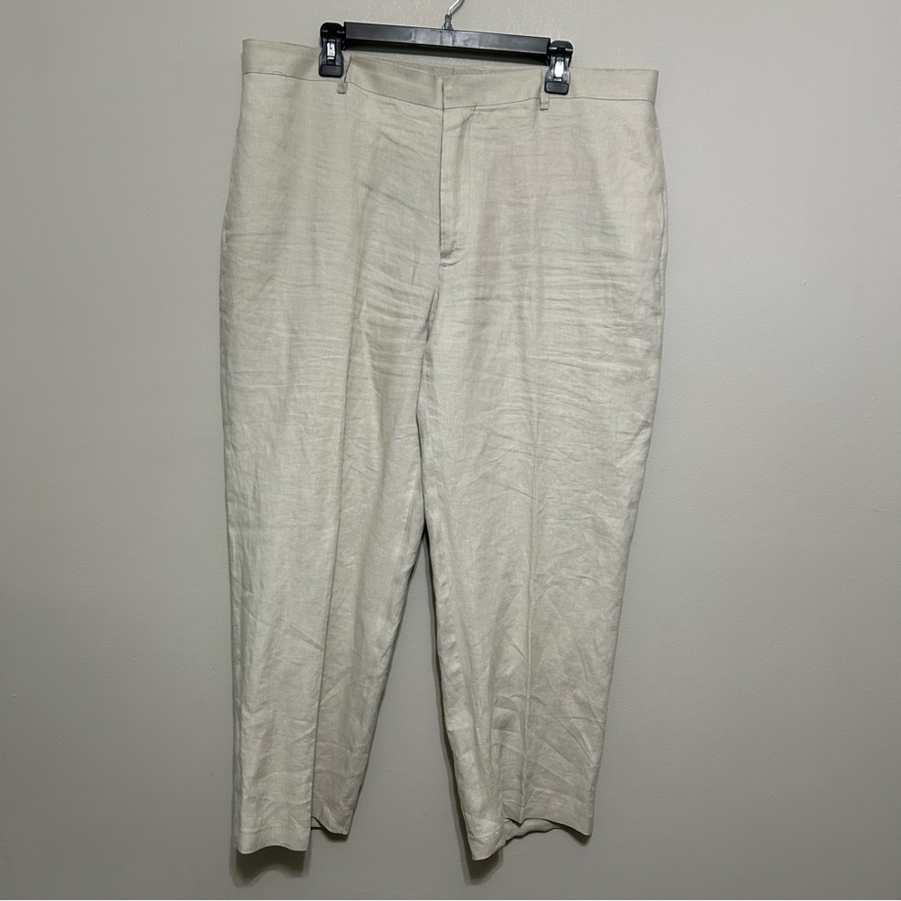Havana Nines 100% Linen Dress Pants 40 Beige Tan Flat Front Casual‎ Resort Vacay